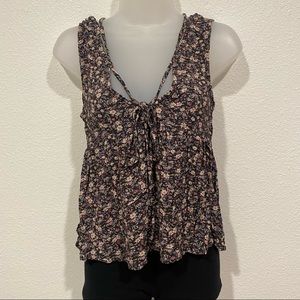 american eagle brown floral lace up sleeveless tank top shirt blouse